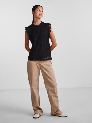PCOLLINE SL LACE TOP NOOS BC Black