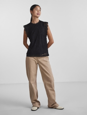 PCOLLINE SL LACE TOP NOOS BC Black