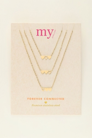 Necklace set 3 hearts Goud