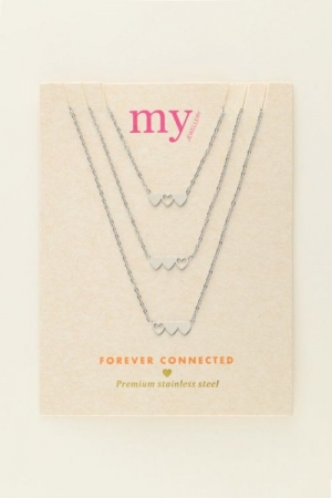 Necklace set 3 hearts Zilver