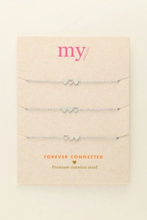 Bracelet set 3 hearts Zilver
