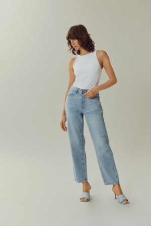 VIKELLY JAF HW STRAIGHT JEANS- Light Blue Deni