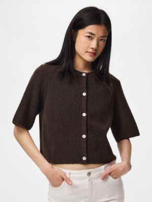PCSILLY SS O-NECK KNIT CARDIGA Hot Fudge/MELAN