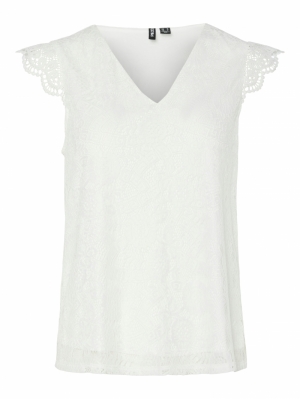 PCOLLINE SL LACE V-NECK TOP WV Cloud Dancer