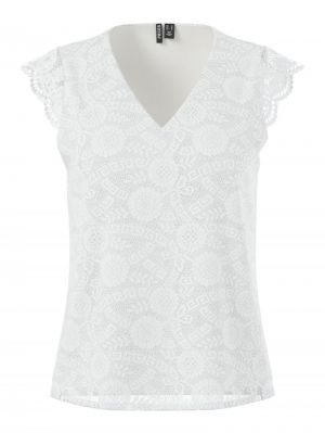 PCOLLINE SL LACE V-NECK TOP WV Cloud Dancer