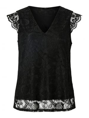 PCOLLINE SL LACE V-NECK TOP WV Black