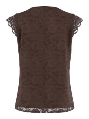 PCOLLINE SL LACE V-NECK TOP WV Hot Fudge