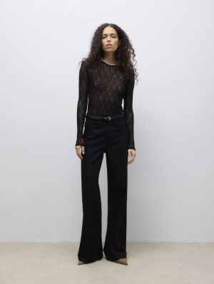 AWTESSY LS O-NECK LACE TOP NOO Black