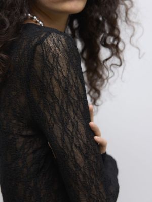 AWTESSY LS O-NECK LACE TOP NOO Black