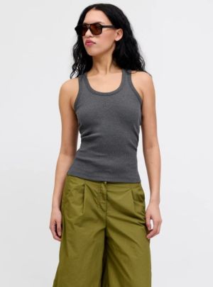 JXFRIDA SL U-NECK TOP JRS NOOS Dark Grey Melan