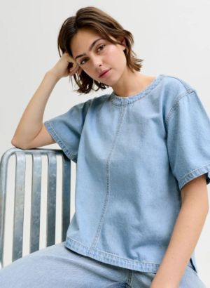JXMAXINE SS DENIM TUNIC R337 D Light Blue Deni