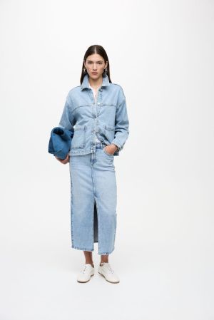 VIJAF HW MIDI DENIM SKIRT-NOOS Light Blue Deni