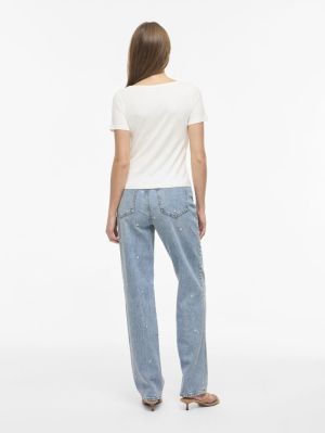 VIKELLY HW EMB STRAIGHT JEANS Light Blue Deni