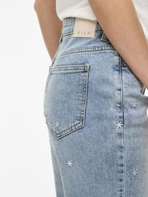 VIKELLY HW EMB STRAIGHT JEANS Light Blue Deni