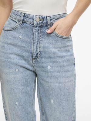VIKELLY HW EMB STRAIGHT JEANS Light Blue Deni