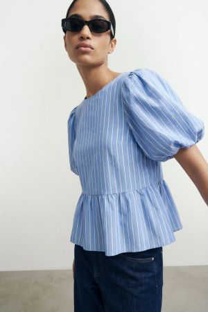 HDPAVLOVA VOLUME SLEEVE TOP Blue Frost