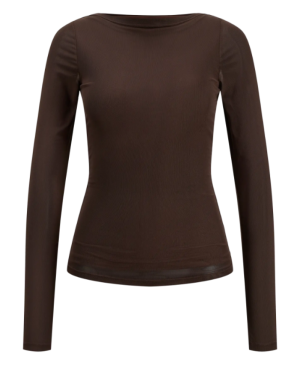JXMINNA MESH LS BOATNECK TOP W Demitasse
