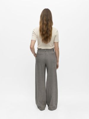 OBJLISA WIDE PANT AOP NOOS Grey/Thin beige