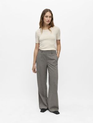 OBJLISA WIDE PANT AOP NOOS Grey/Thin beige