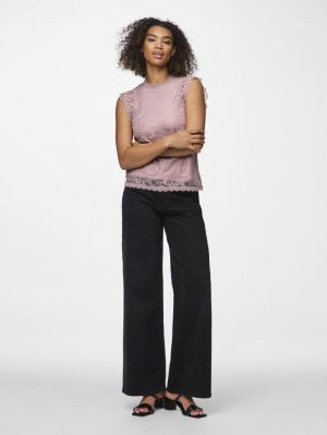PCOLLINE SL LACE TOP WVN NOOS Woodrose
