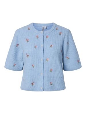 PCSILLY SS O-NECK EMB KNIT CAR Cashmere Blue/W
