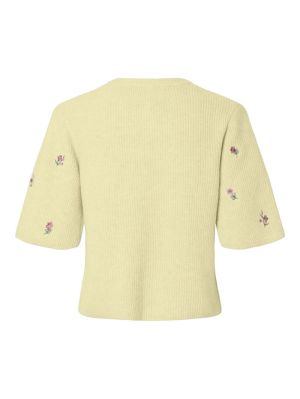 PCSILLY SS O-NECK EMB KNIT CAR Pale Banana/Whi