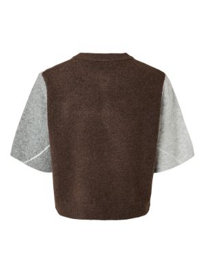 PCSALLY SS KNIT CHECK CARDIGAN Hot Fudge/GREY/