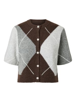 PCSALLY SS KNIT CHECK CARDIGAN Hot Fudge/GREY/