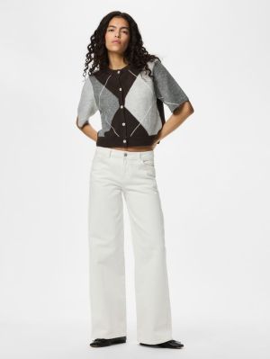 PCSALLY SS KNIT CHECK CARDIGAN Hot Fudge/GREY/