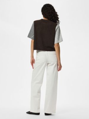 PCSALLY SS KNIT CHECK CARDIGAN Hot Fudge/GREY/