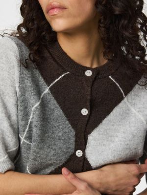 PCSALLY SS KNIT CHECK CARDIGAN Hot Fudge/GREY/
