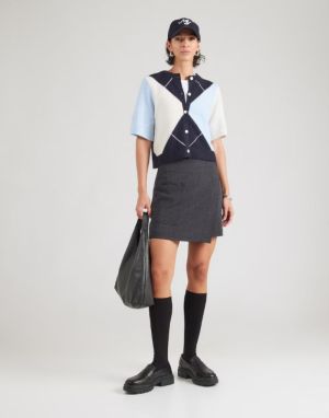 PCSALLY SS KNIT CHECK CARDIGAN Maritime Blue/B