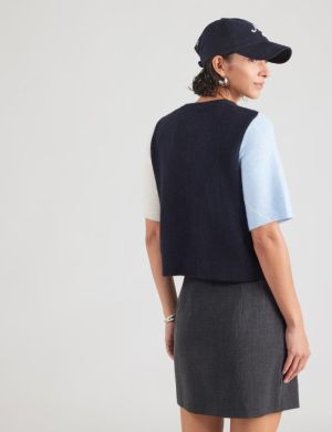 PCSALLY SS KNIT CHECK CARDIGAN Maritime Blue/B