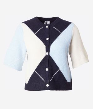 PCSALLY SS KNIT CHECK CARDIGAN Maritime Blue/B