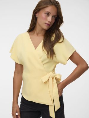 VMSONJA SS V-NECK BOW TIE TOP Pale Banana