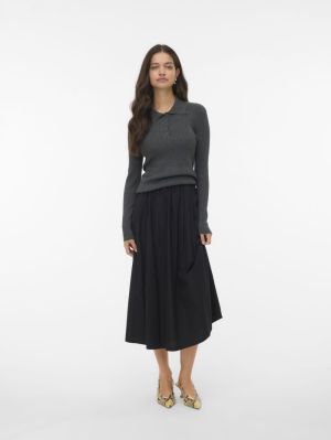 VMSILJERIB LS POLONECK PULLOVE Dark Grey Melan