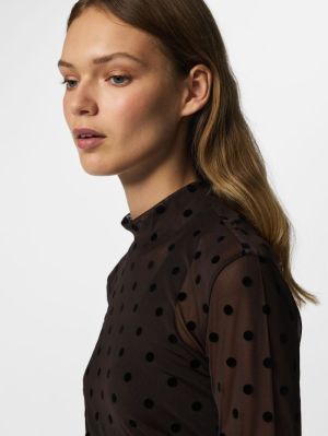 PCJESHI LS HIGH NECK TOP JRS B Hot Fudge/Dots