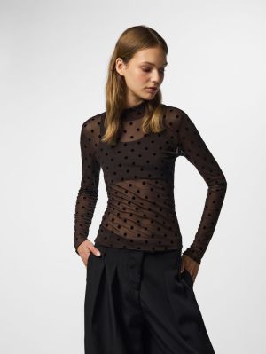 PCJESHI LS HIGH NECK TOP JRS B Hot Fudge/Dots