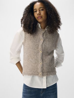 OBJSAGGIA RE KNIT VEST CARDIGA Humus/Melange