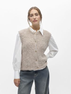 OBJSAGGIA RE KNIT VEST CARDIGA Humus/Melange