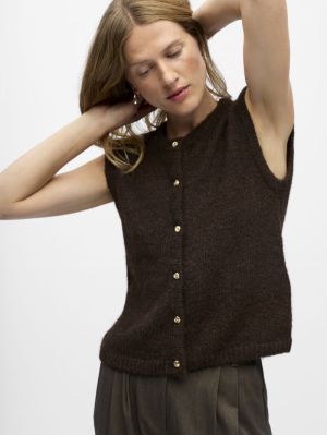 OBJSAGGIA RE KNIT VEST CARDIGA Seal Brown/Mela