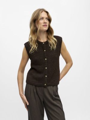 OBJSAGGIA RE KNIT VEST CARDIGA Seal Brown/Mela