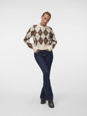 VMHALO LS O-NECK ARGYLE CARDIG Birch/COCOA BRO