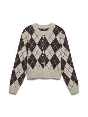 VMHALO LS O-NECK ARGYLE CARDIG Birch/CHOCLATE