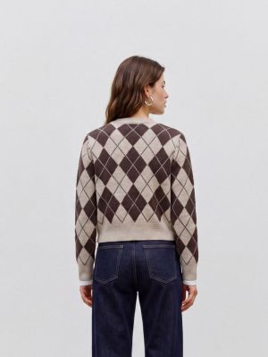 VMHALO LS O-NECK ARGYLE CARDIG Birch/CHOCLATE