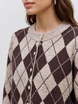 VMHALO LS O-NECK ARGYLE CARDIG Birch/CHOCLATE