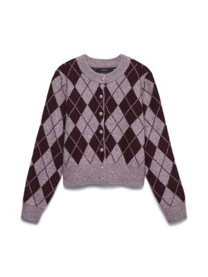 VMHALO LS O-NECK ARGYLE CARDIG Elderberry/WIND