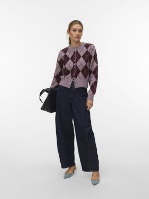 VMHALO LS O-NECK ARGYLE CARDIG Elderberry/WIND