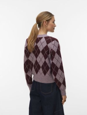VMHALO LS O-NECK ARGYLE CARDIG Elderberry/WIND