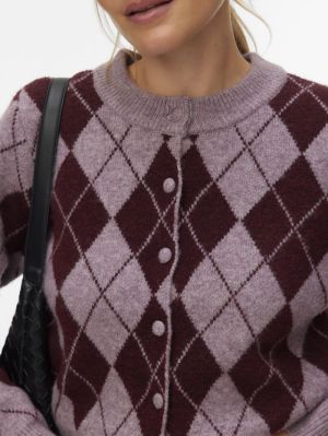VMHALO LS O-NECK ARGYLE CARDIG Elderberry/WIND
